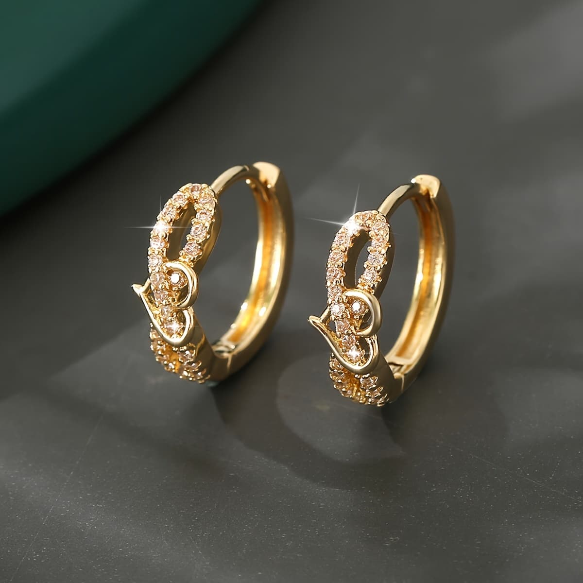 TEMU Elegant Copper Bowknot Hoop Earrings With Sparkling Zirconia - Nickel-free, Perfect For Casual Attire & Valentine's Gift