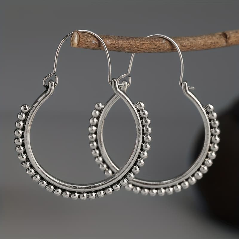 TEMU Silver Color Hoop Contemporary Hoops, Tribal Hoops, , Unique Jewelry, Handmade Earrings, Gifts For Her