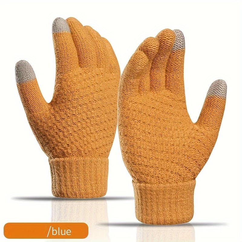 TEMU Winter New Knitted Solid Color Plus Fleece Warm Student Gloves Men's And Women's Outdoor Riding Touch Screen Gloves Jacquard Gloves