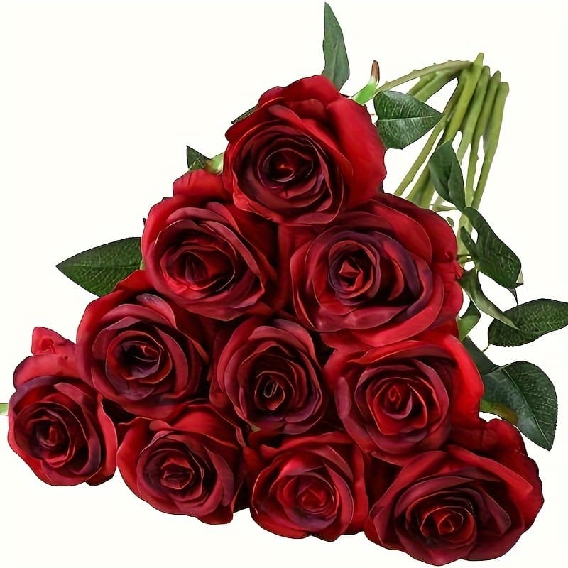 TEMU 22pcs Artificial Red Rose Flowers, Fake Rose Flower With Long Stem, Family Anniversary Celebration, Valentine's Day Wedding Party Decoration ( Red)