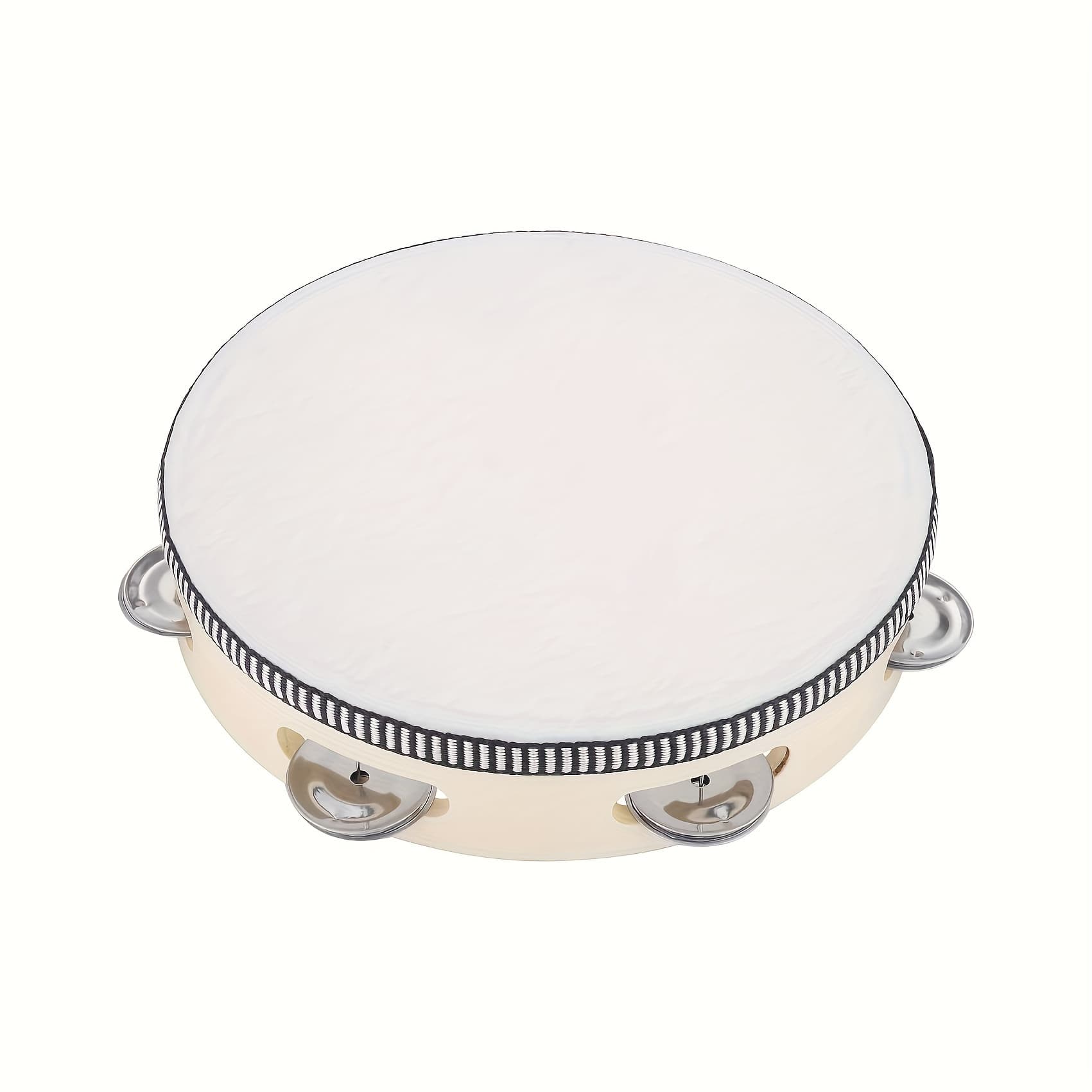 TEMU Eavnbaek 10/8-inch Drum, Handheld Drum Bell Metal Bell Percussion Instrument, Single Row Drum Music Education Instrument, Gift Game Church Ktv Party, Drum Face Diy