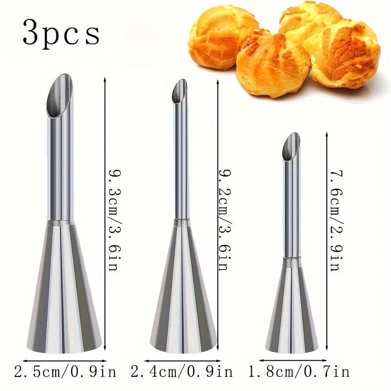 TEMU 3pcs/4pcs/6pcs/8pcs Stainless Steel Cream Piping Tips | Professional Long Puff Nozzle For Decorating Birthday Cakes, 304 Grade, Baking Supplies For Kitchen Use