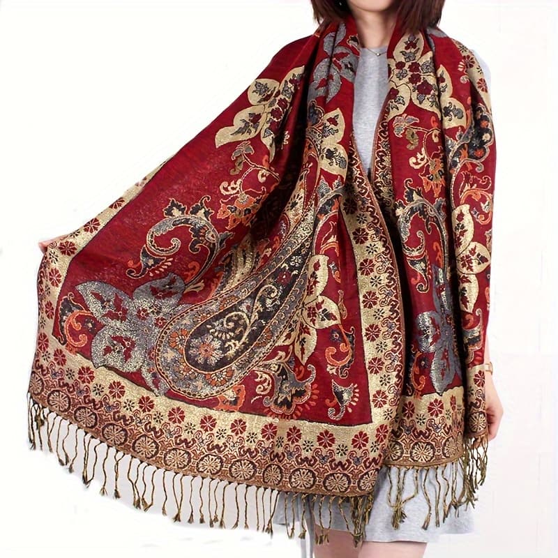 TEMU 1pc National Wind Shawl, To Cold Tassel Scarf Shawl