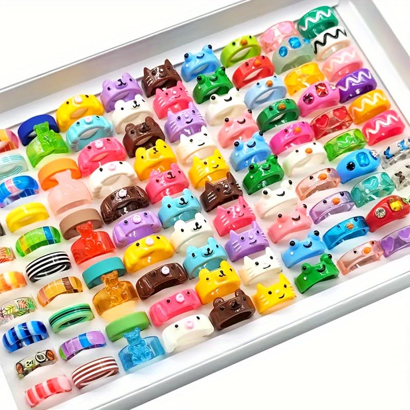 TEMU 20pcs Cute Ring Set Lovely Animal Or Mixed Style Make For Daily Outfits Party Accessories For Family / .kpop Style Jewelry.