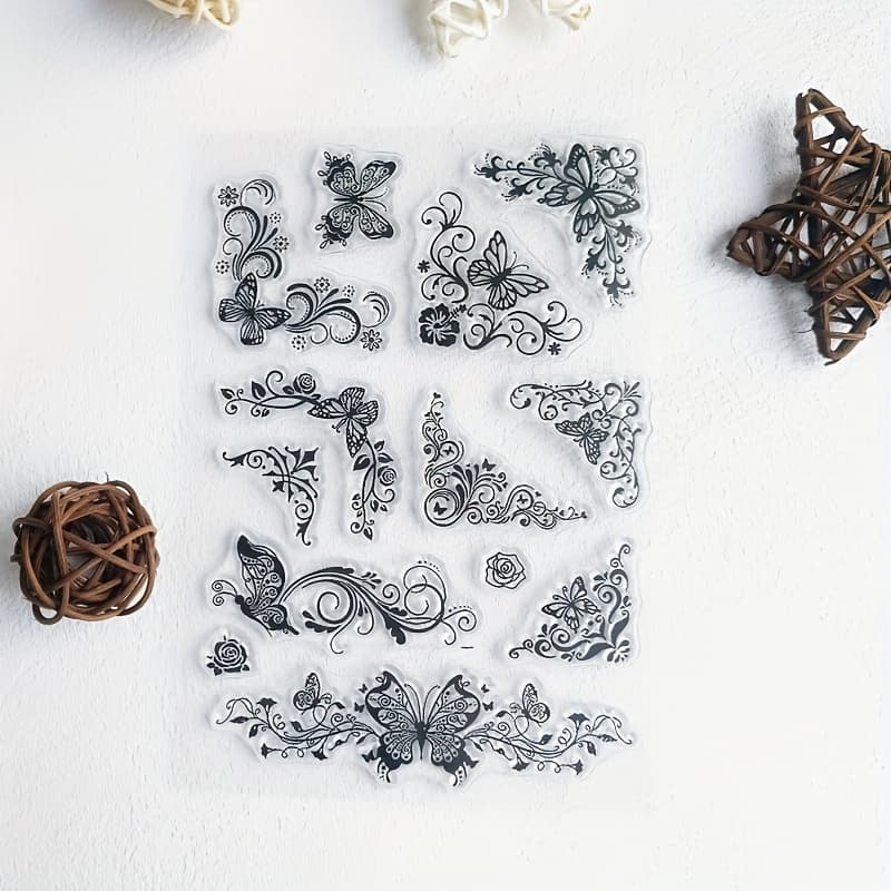 TEMU Flower Corner Clear Stamp And Rose Transparent Stamp Leaves And Plants Rubber Stamp For Journal Card Making