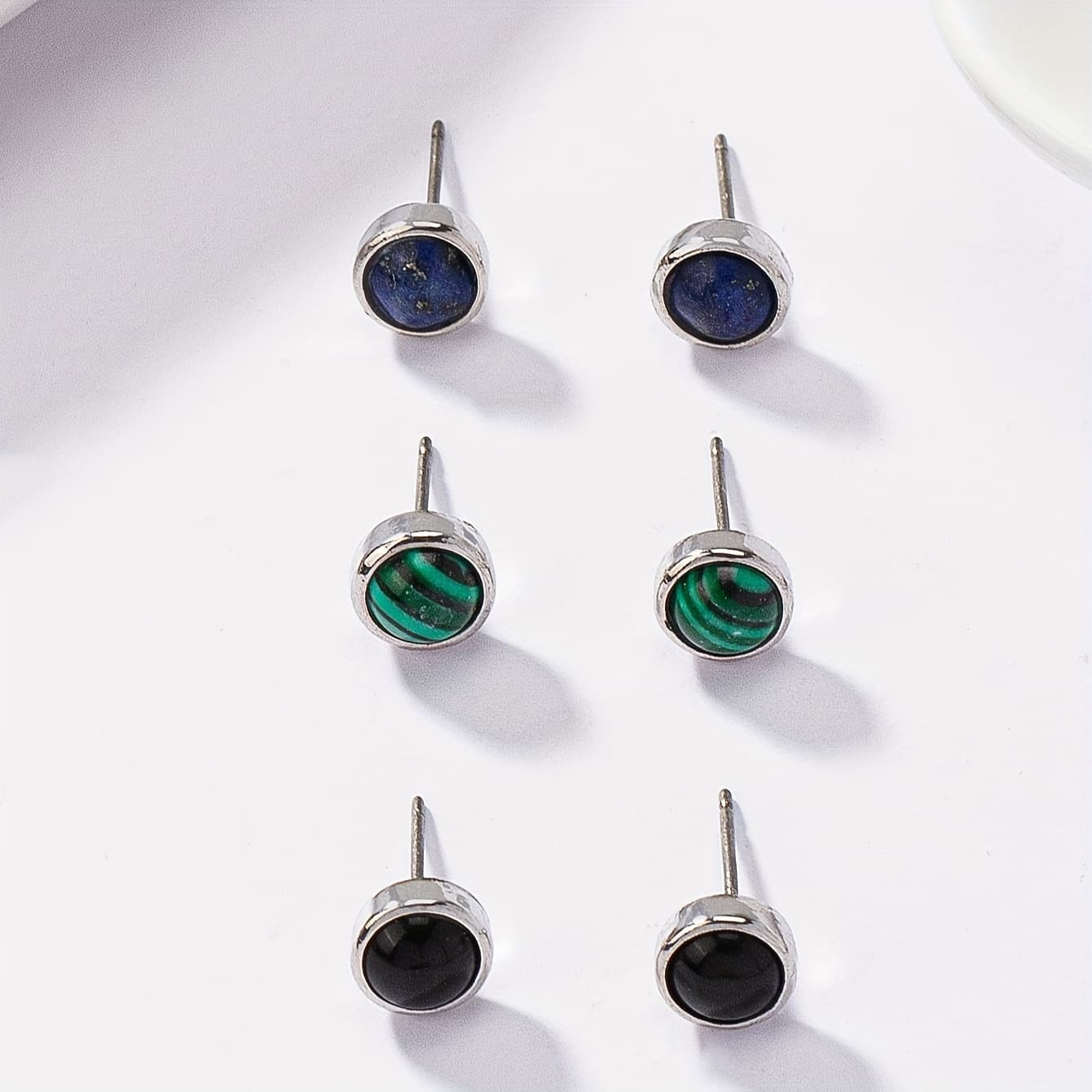 TEMU 3 Pairs Of A Set Of Bohemian Style Easy And Elegant Natural Stone Women's Stud Earrings (without Cards)