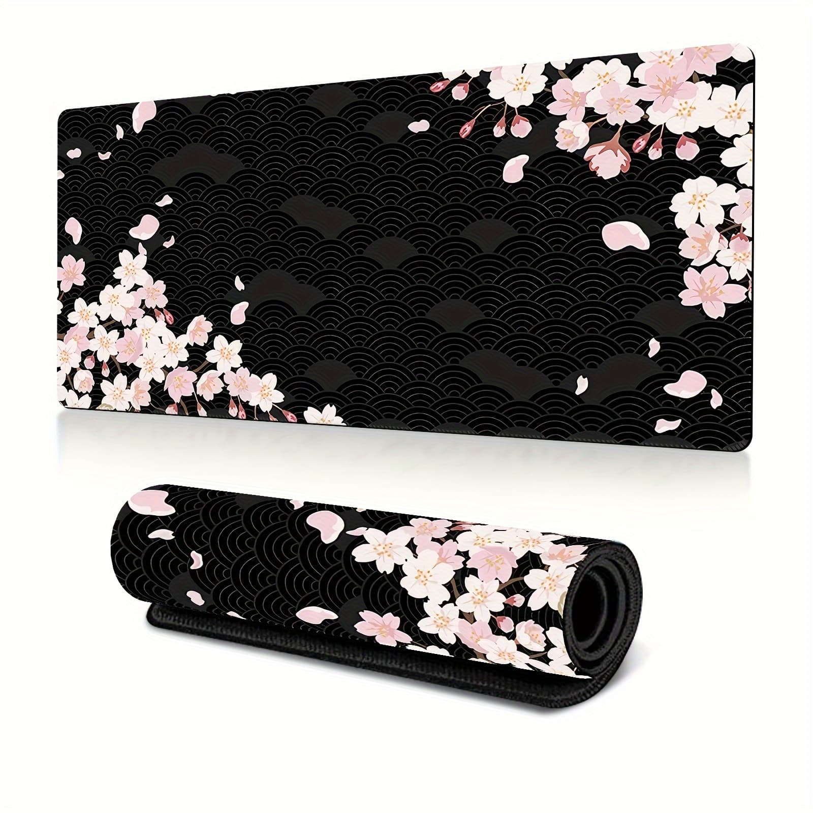 TEMU 1pc Of Cherry Black Mouse Pad, Extra Large, Thickened Rubber Edge, Keyboard Mat For Desktop Computer, Office Use