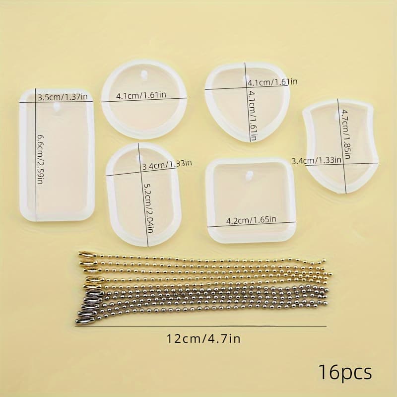 TEMU 16pcs Resin Mold Set - Includes Square, Round, Oval, Heart-shaped Silicone Molds For Jewelry Casting, Pendant Tags