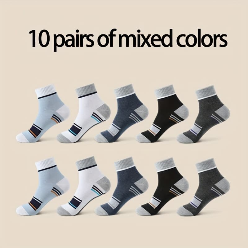 TEMU 10 Pairs Of Men's Mid Crew , Sweat-absorbing Comfy Breathable Socks For Men's Basketball Training, Activities