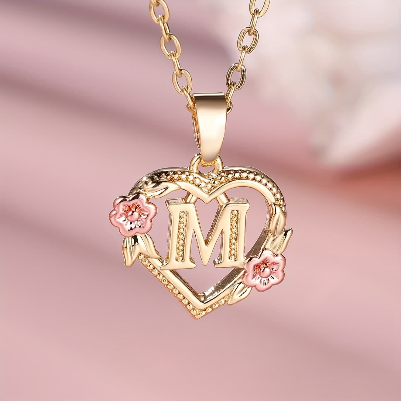 TEMU Exquisite Golden Initial Necklace | Heart Carved 26 Letter A-z And For Women, 14k Golden Plated, Suitable For Daily And Party Occasions
