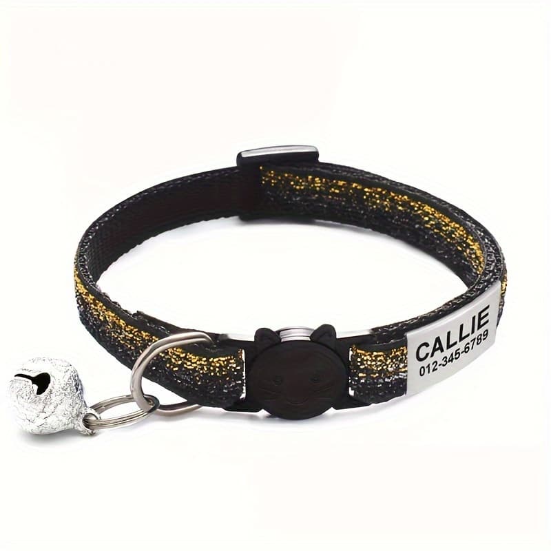 TEMU [custom Product!!!] Personalized Cat Collar, Sparkling Cat Collar With Id Tag Pendant And Bell, Cute Customized Pet Collar Id Name Pendant Tags For Kittens And , Engraved Cat Decoration