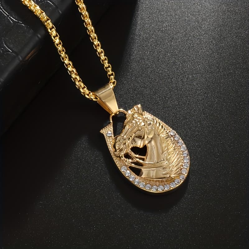 TEMU 1pc Shiny Horse Head Pendant Necklace For Men Women