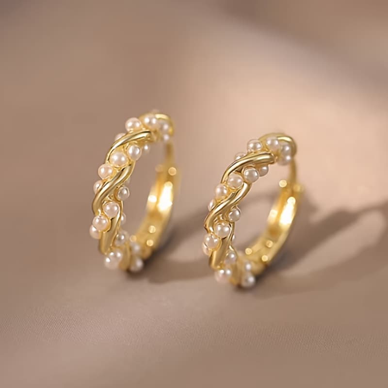 TEMU Elegant Pearl Hoop Earrings For Women's Wedding Engagement Everyday Wear Elegant Earrings