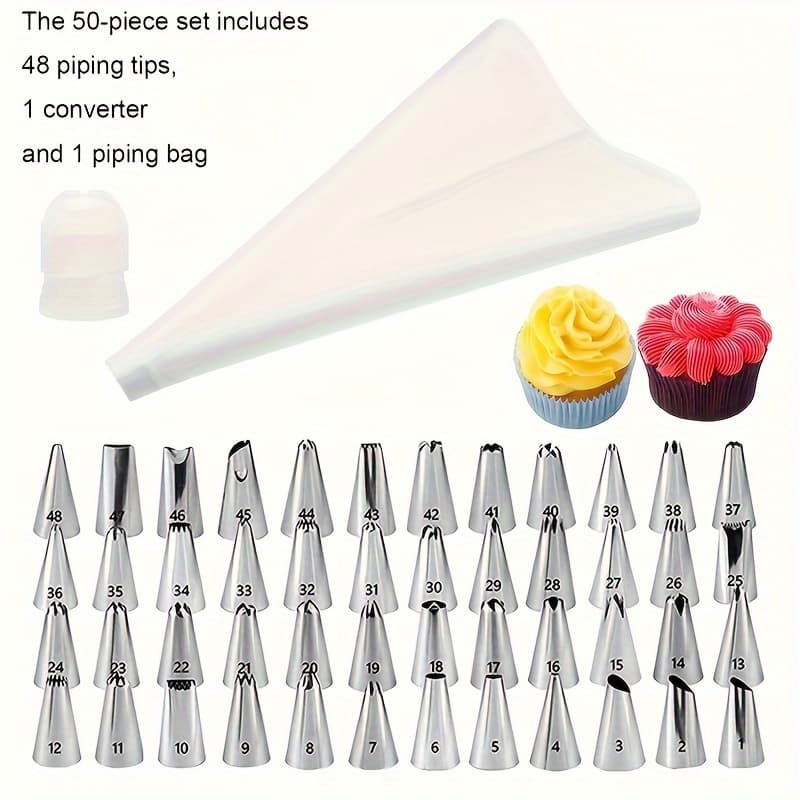 TEMU 26/50pcs Stainless Steel Cake Decorating Kit - Piping Tips & Couplers For Cupcakes, & More - Essential Baking Tools