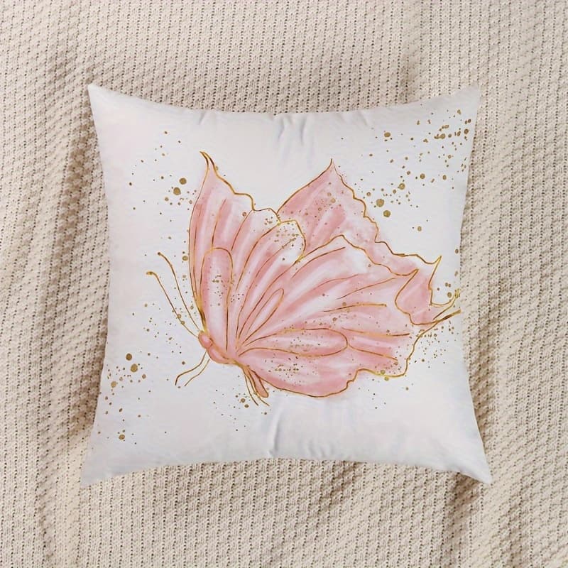 TEMU 1pc Rustic Country Style Pink Printed Throw Pillowcase, Soft Plush Polyester Cushion Cover With Zipper Closure, Machine Washable For Room Types