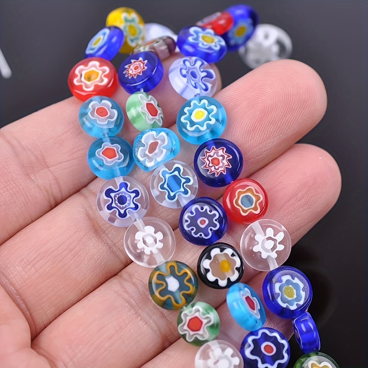 TEMU Italian Millefiori Glass Beads Flower Gorgeous Loose Spacer Beads For Jewelry Making Diy Ethnic Style Bracelets Necklace Earrings Accessories For Men Women Gifts