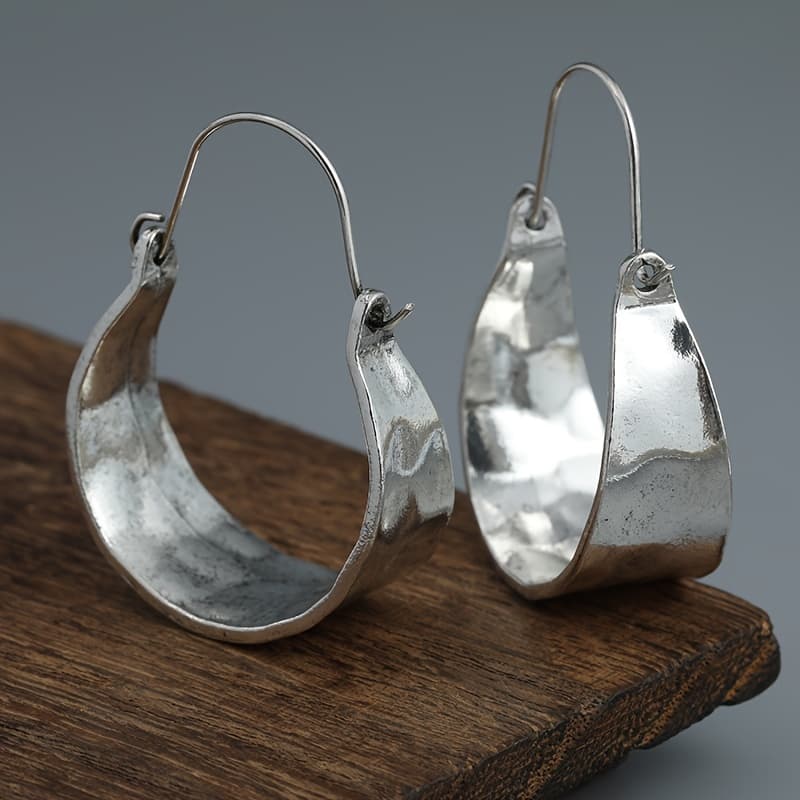 TEMU Large Argentium Silver Color Hoop Earrings, Big Hoops, Basket Earrings, Bohemian Jewelry