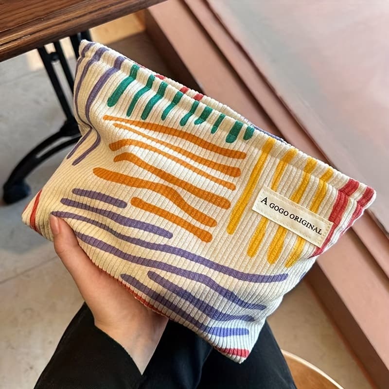 TEMU 1pc Small Group Contrast Striped Makeup Bag, Portable Travel Storage Bag, Wash Bag, Skincare Storage Bag