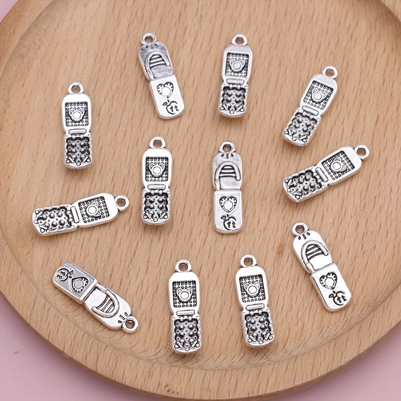 TEMU 12pcs Silvery Alloy Phone Charms For Making - Mobile Pendants For Handmade Necklaces And Earrings Accessories, Charms For Jewelry Making, Silvery, Pendants