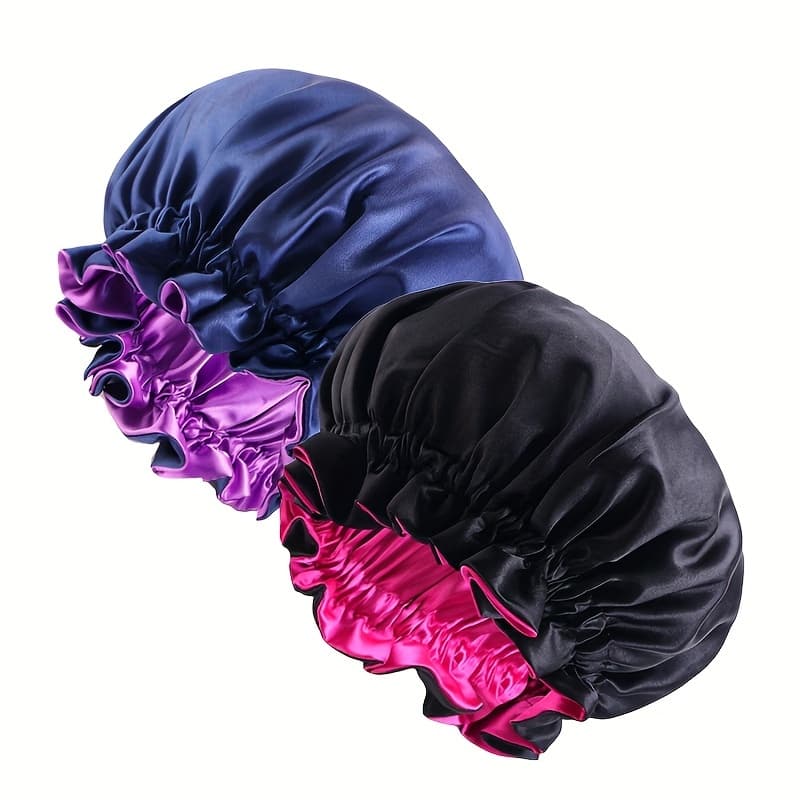 TEMU 2pcs Satin Double-layer Bonnet African--block Headscarf Hat Beauty Care Hat