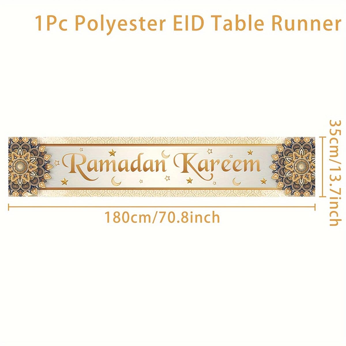 TEMU 1pc, Ramadan Kareem Table Flag, Polyester Table Flag, 35x180cm, Suitable For Eid Table Decoration, Table Decor, Party Decor, Party Supplies, Holiday Decor, Holiday Supplies