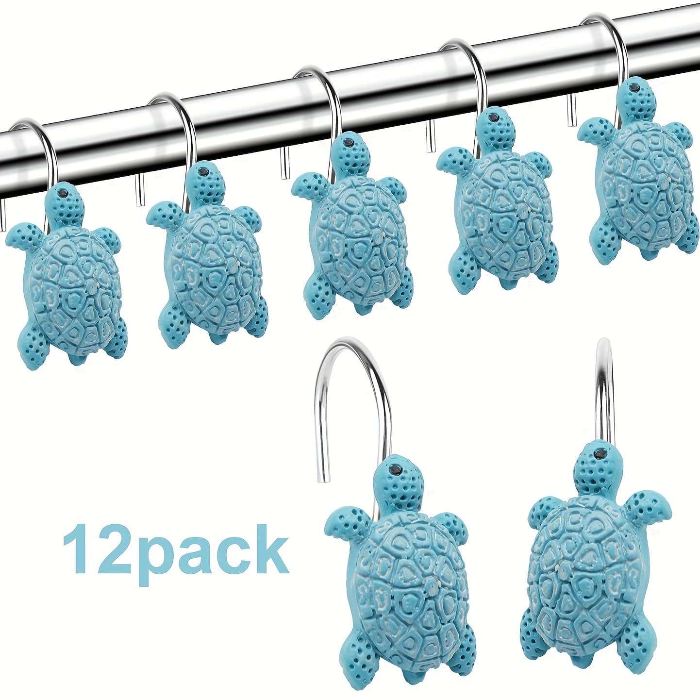 TEMU 12pcs Turtle Shaped Resin Shower Curtain Hooks, Bathroom Decor Additions