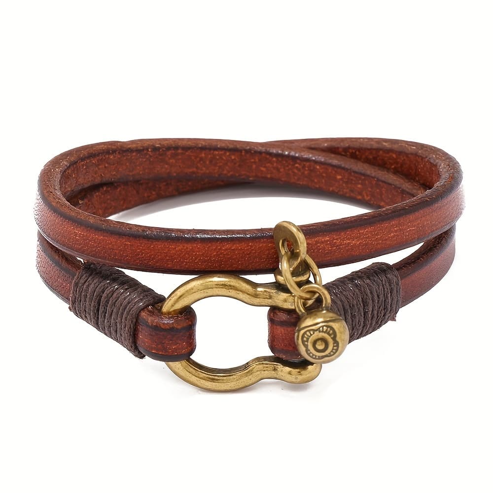 TEMU European And American Creative Retro Men's Leather Bracelet Simple Horseshoe Bracelet Fashionable Versatile Hand Ornament