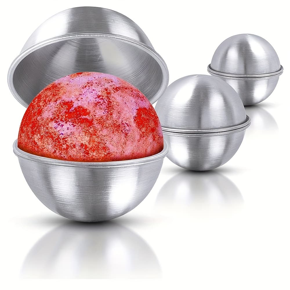 TEMU 6pcs Stainless Steel Bath Molding Set - 3 Sizes, Round Metal Molds For Bombs, & Easy To Clean, Diy , Bath Making Supplies