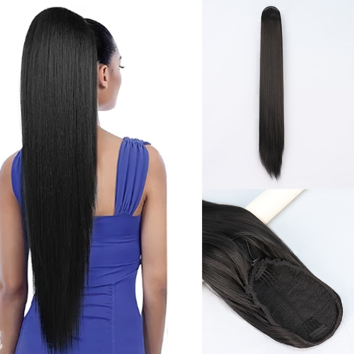 TEMU 32 Inch Super Long Ponytail Extensions Drawstring Long Straight Fake Pony Tail Clip In Hair Extension Synthetic Heat Resistant Hairpiece