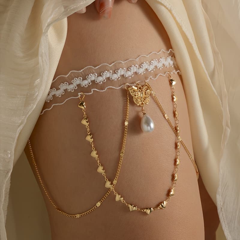 TEMU 1pc White Lace Trim Heart Pendant Thigh Chain