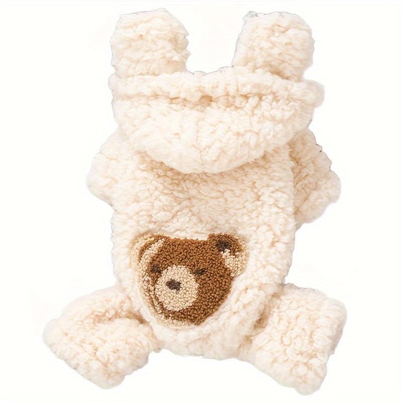 TEMU Pet Thickened Plush Clothes Cute Bear Print Red Jumpsuit Warm And Cold Proof