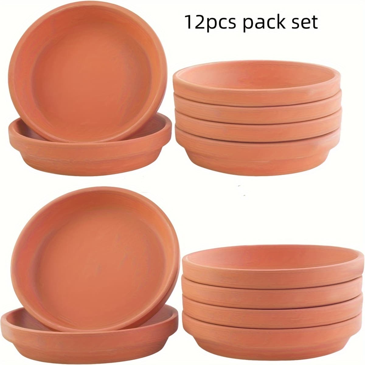 TEMU 12pcs 4.5'' Clay Saucers For Planter And Pet's Bowl, Bird Feeder, Pot Tray For Indoor, Outdoor Plants