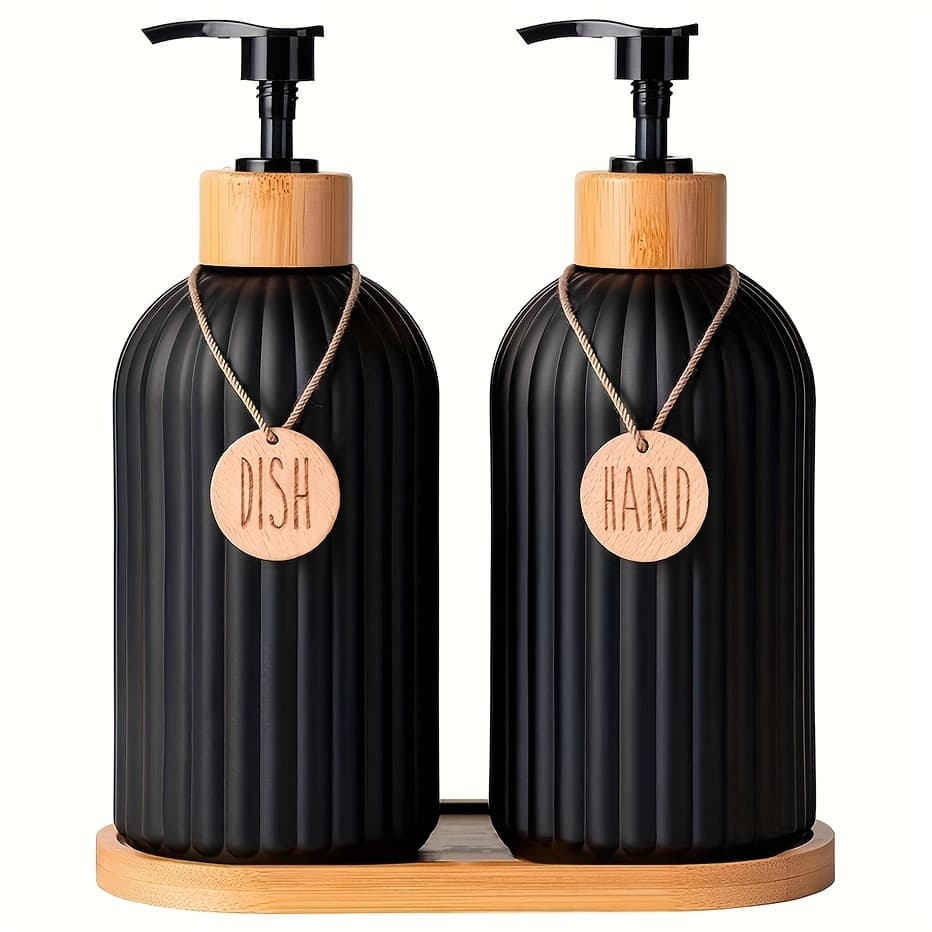 TEMU 4/5-piece Kitchen Dish Soap Dispenser Set, Black Countertop Hand Soap And Dish Soap Storage Containers With Labels, Home Decor