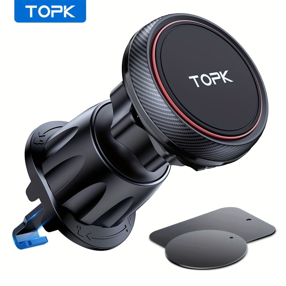 TEMU Topk D45g Magnetic Car Phone Mount Holder, Strong Magnetic With Metal Hook Superior Stability Phone Holder For Car Vent
