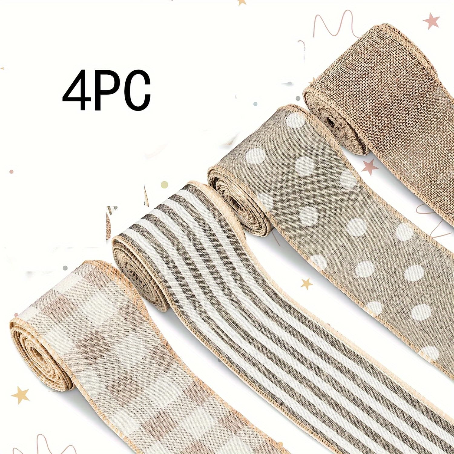 TEMU 4 Rolls Of White Polka Dot Striped Ribbon, Craft Ribbon, For Diy Gift Packaging, Wreath Flower Arrangement, Bow Craft Decoration, Best For Christmas