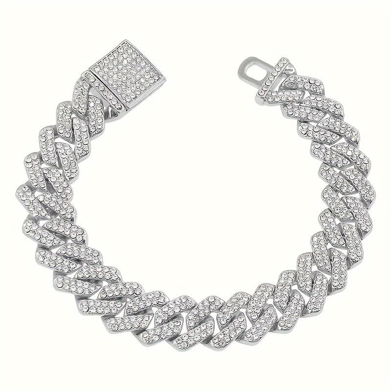 TEMU 14mm Cuban Chain With A Drill-iced Bracelet For Hip Hop Women
