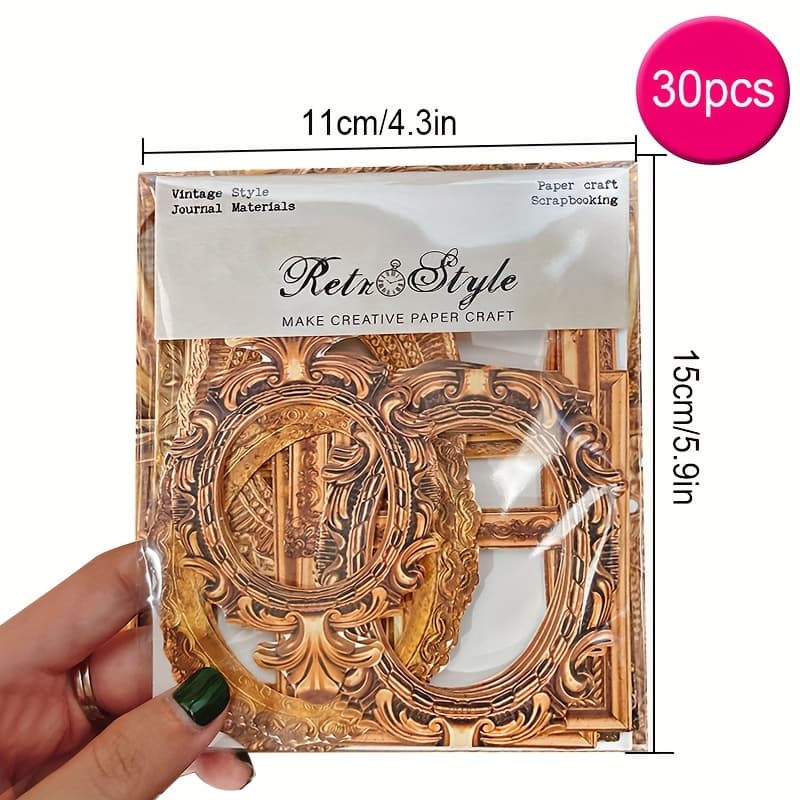 TEMU 30pcs Vintage Golden Hollow Border Paper, 4.3" X 5.9", Single-sided Decorative Craft Sheets For Diy Projects, Journaling, Gift Wrapping & Album Art