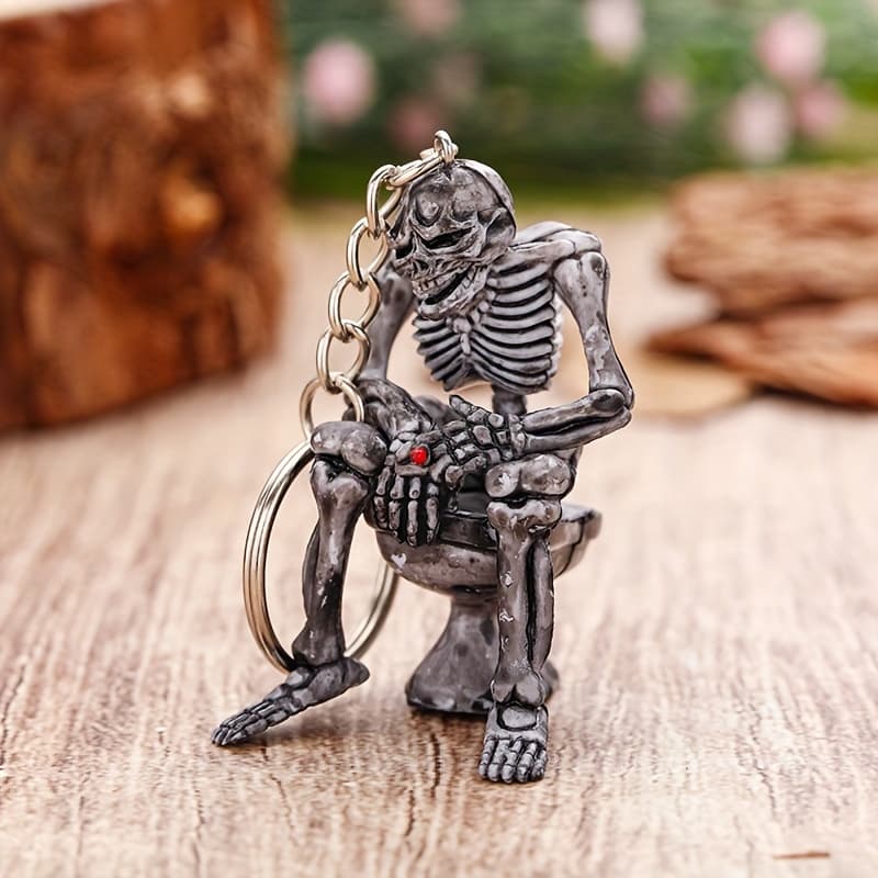 TEMU 1pc Skull Sitting On The Toilet Keychain, Skeleton Pendant Keyring, Charms Bag Pendant For Men