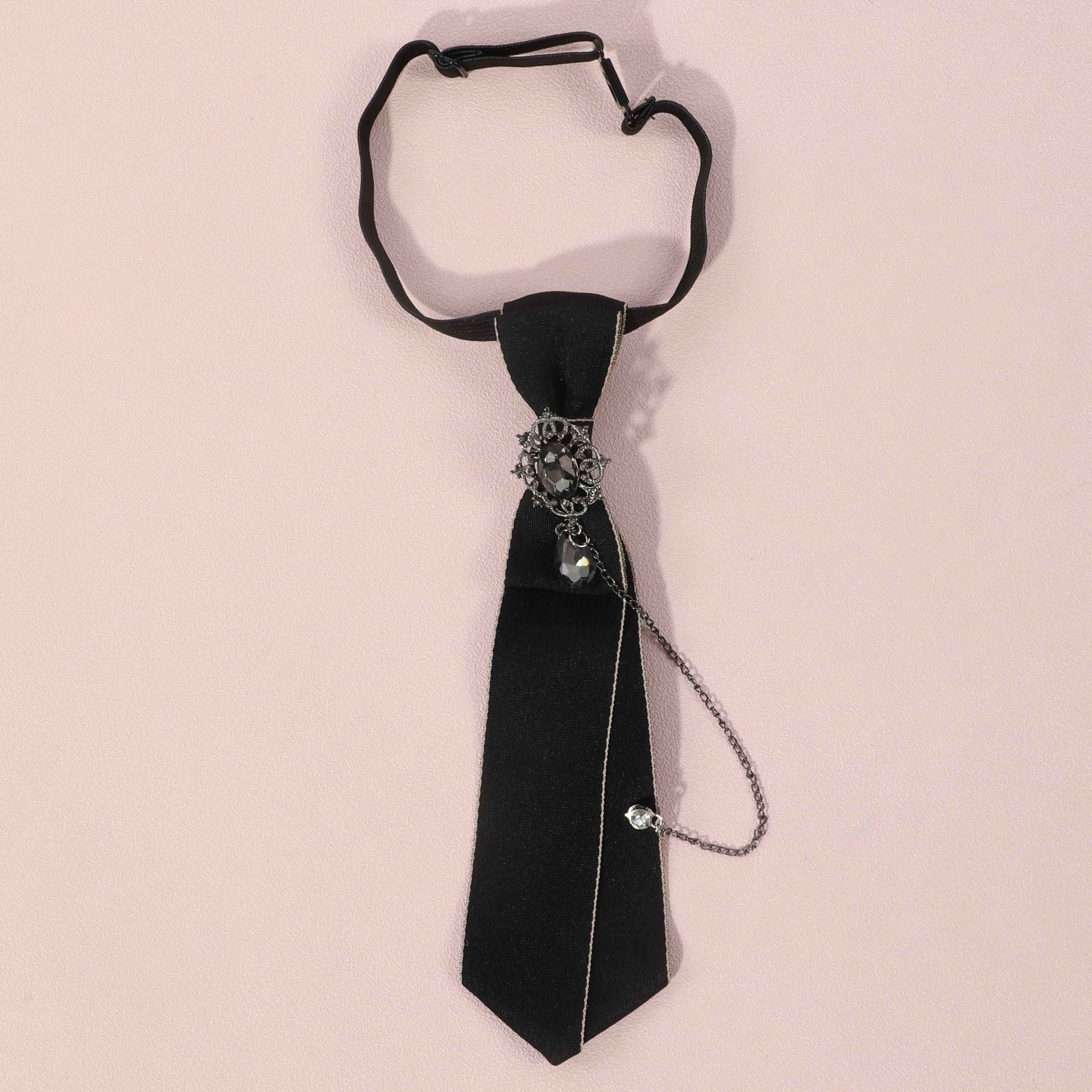 TEMU Adjustable Chain Decor Necktie Pre Tied Tie Wedding Collage Bow Tie For Men Women Classic Party Bowknot Tie