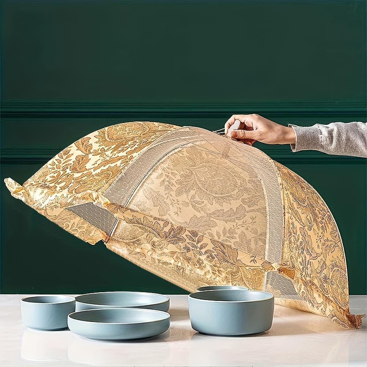TEMU 1pc, Food Cover, Mesh Food Cover, Kitchen Dustproof Mesh Food Cover, Food Covers For Outdoors, Reusable Food Cover, Collapsible Food Covers, Food Nets, Kitchen Tools