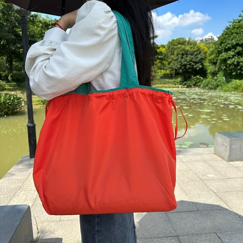 TEMU Large Solid Color Shopping Bags Reusable Portable Folding Large Shopping Bags Eco-bags High Quality Large Capacity Supermarket Shopping Bags Strong Bags