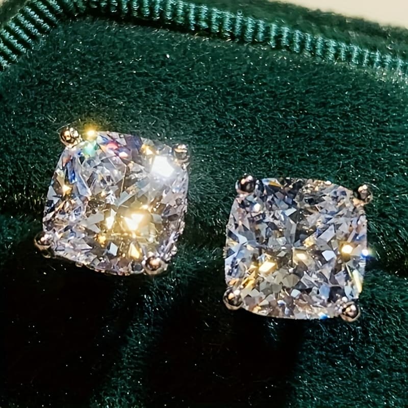 TEMU Sparkling Square Shaped Stud Earrings Embellished With A Large Zirconia Elegant Dating Wedding Ear Decor