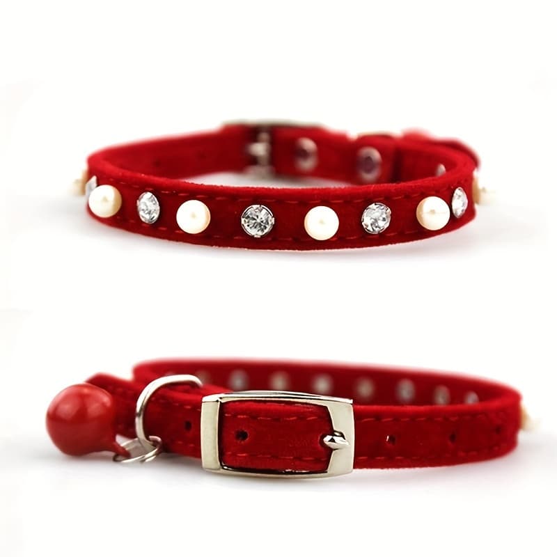 TEMU Pet Cat Pearl Adjustable Collar With , Cute Small Dog Necklace