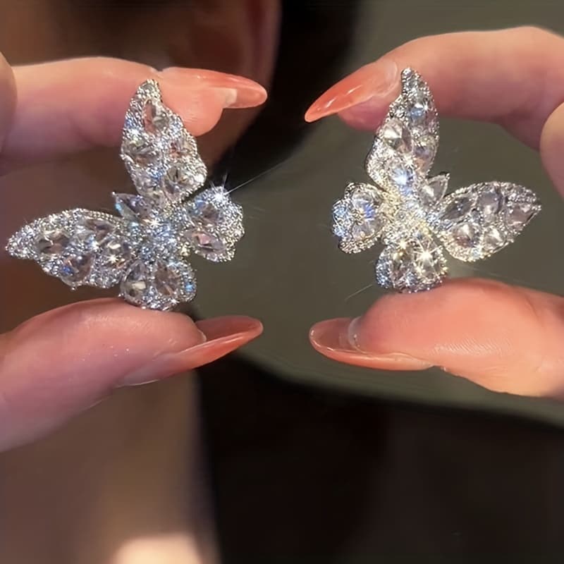 TEMU Shiny Shaped Stud Earrings 925 Silver Post Hypoallergenic Copper Jewelry Exquisite Gifts For Female