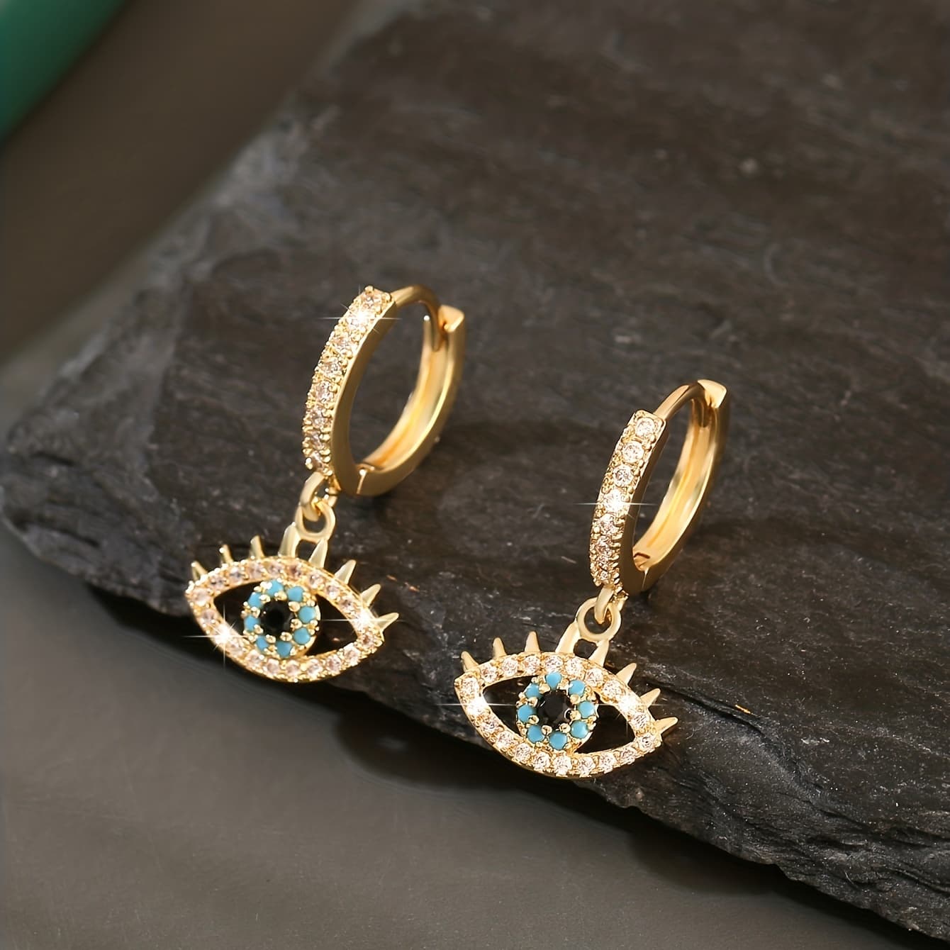TEMU Luxury Trendy Copper Inlaid Synthetic Synthetic Synthetic Zircon​​ Eyes Pendant Earrings Hip Hop 's Earrings For Boyfriend Holiday Gift