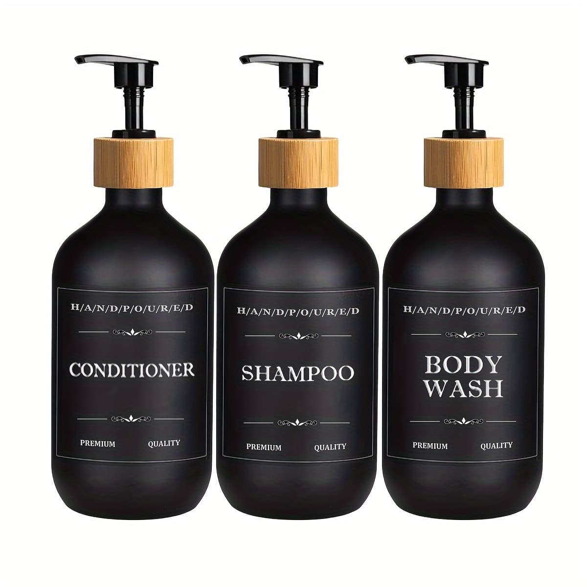 TEMU 500ml 3pcs Bathroom Set: Soap Dispenser, Shampoo & Conditioner Bottles, Body Lotion Storage Bottle With Labels