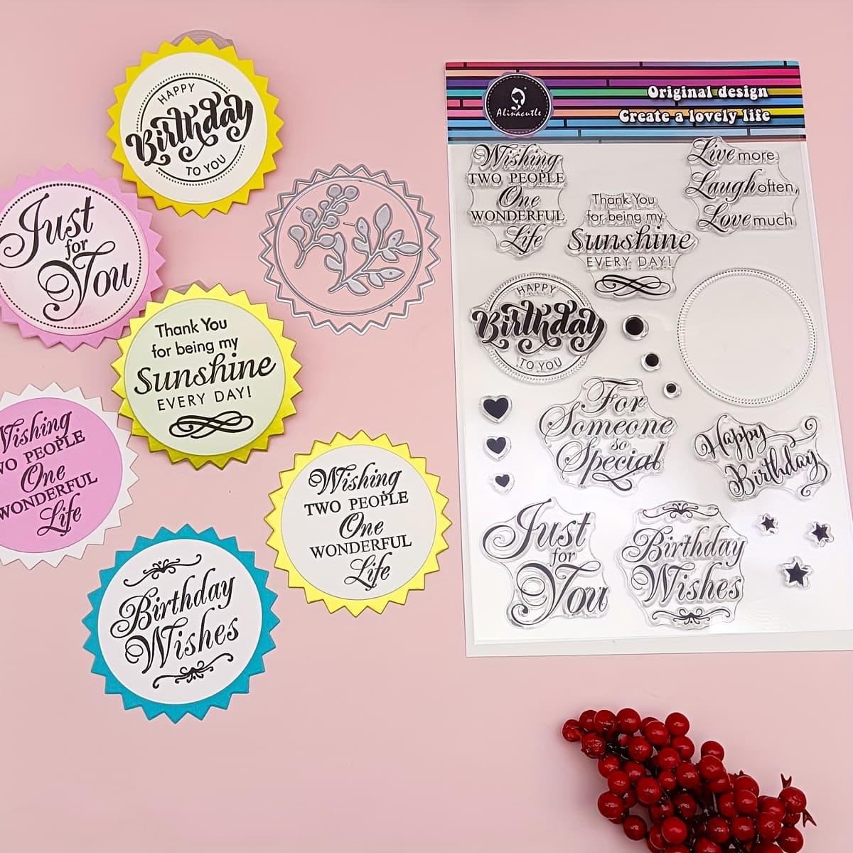 TEMU Alinacraft 1pc Birthday Wishes Emotion Clear Stamps With 1pc Circle Metal Cutting Die Cut For Paper Craft Handmade Card Making, Diy Greeting Cards Scrapbooking And Album Crafts