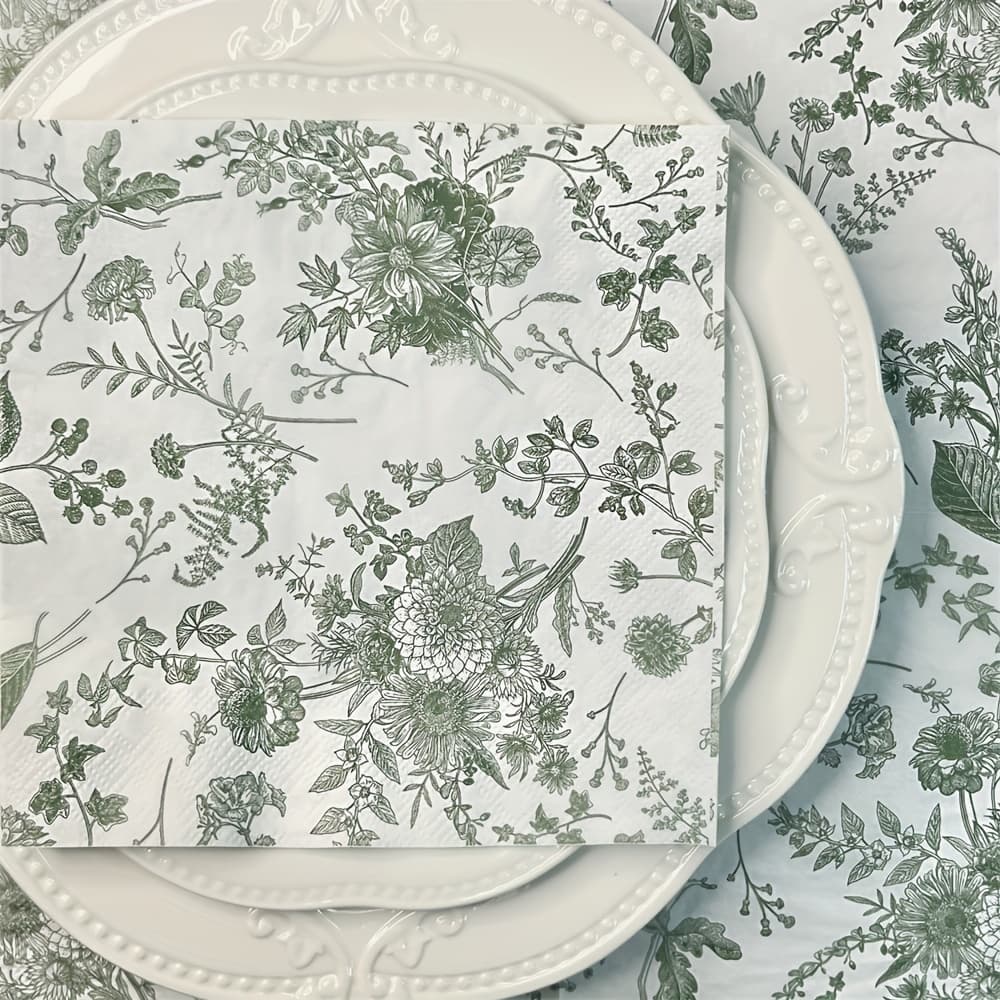 TEMU 20pcs Of Teal Floral Printed Napkins For Weddings, Birthdays, , And Decorations, Measuring 13x13 Inches, Suitable For Restaurants And Home Use
