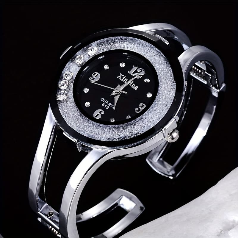 TEMU Round Pointer Quartz Watch Minimalist Decor Dial Vintage Cuff Bangle Design Wristwatch For Women Men