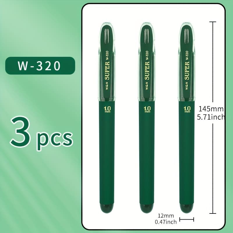 TEMU 3/6/12 Pens, Quick Drying Pen Stationery, Pen Tip 1.0mm, Green Ink, Smooth Writing, Large Capacity Refill, Hard Pen Calligraphy Pen Office Supplies